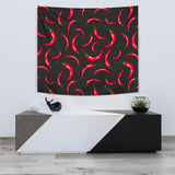 Chili Peppers Pattern Black Background Wall Tapestry