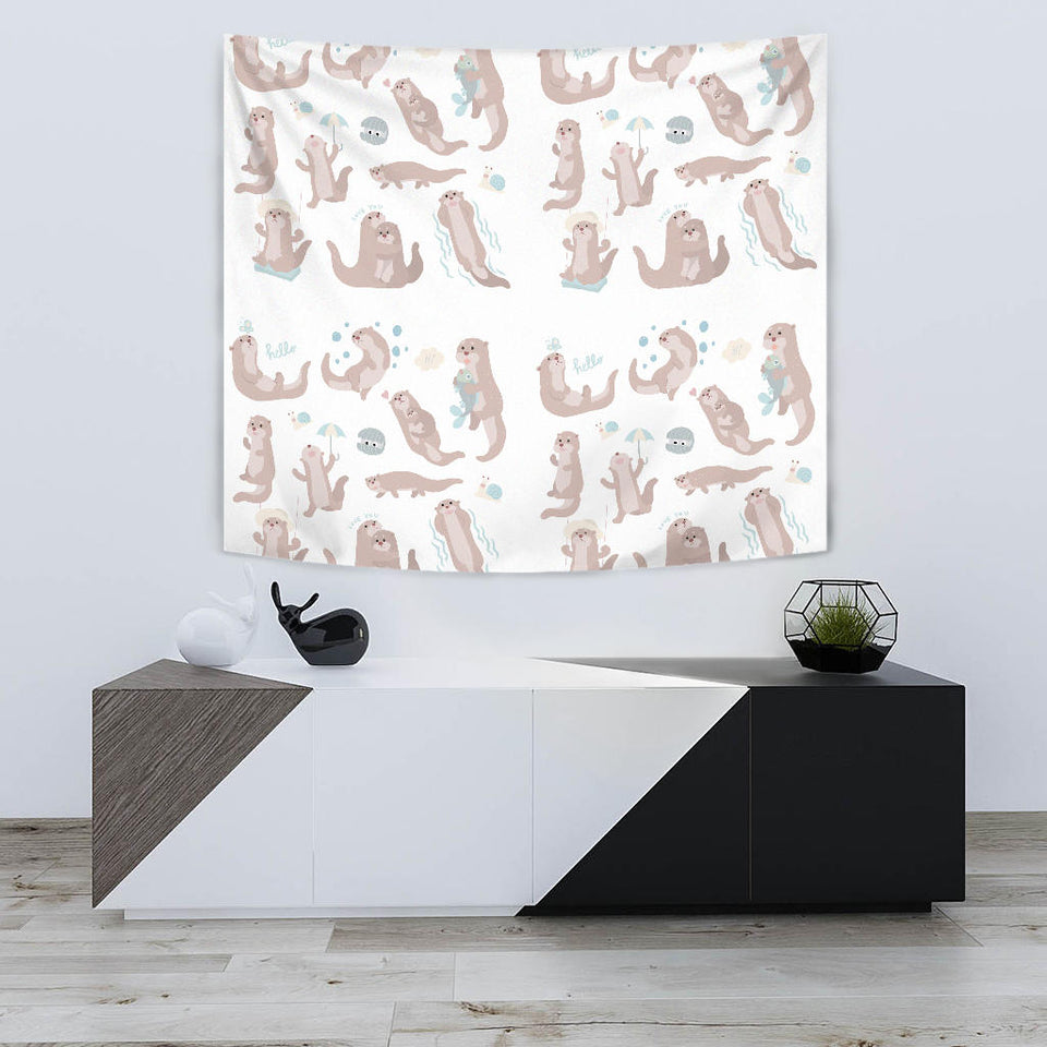 Cute Sea Otters Pattern Wall Tapestry