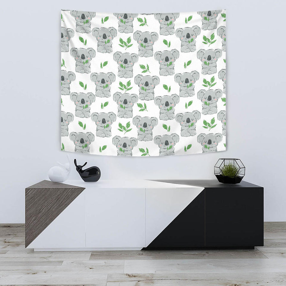Hand Drawn Koala Leaves Pattern Wall Tapestry