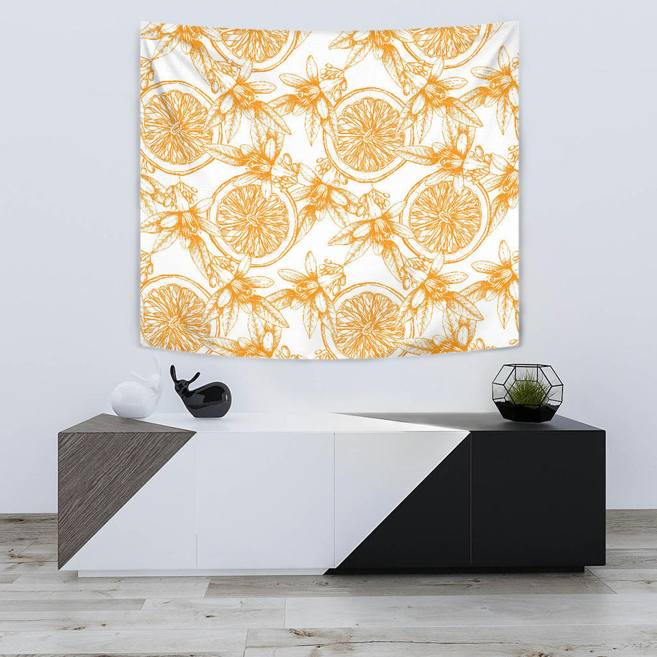 Hand Drawn Orange Fruit Pattern Wall Tapestry