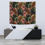 Horse Head Wild Roses Pattern Wall Tapestry
