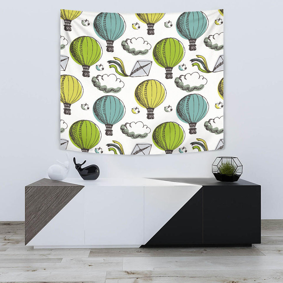 Hot Air Balloon Bird Cloud Pattern Wall Tapestry