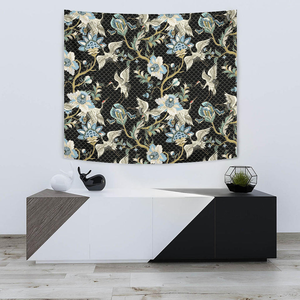 Japanese Crane Ornament Elements Wall Tapestry