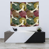 Japanese Cranes Flying Forest Dot Pattern Wall Tapestry