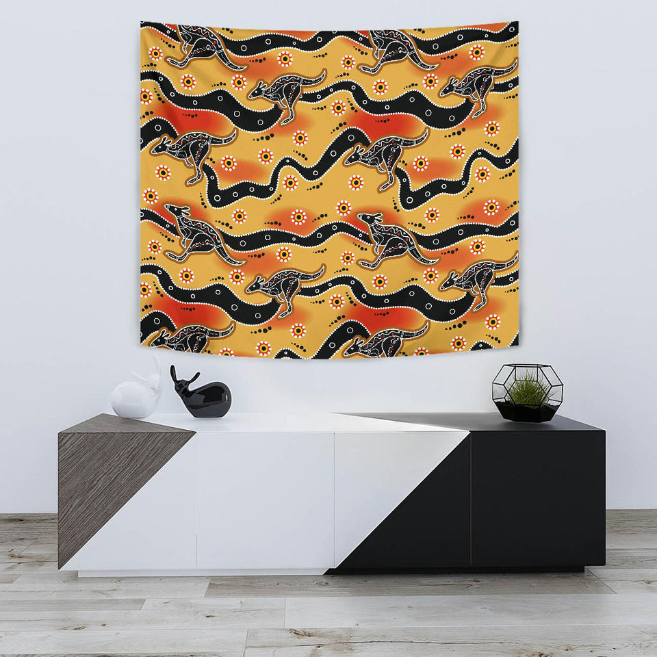 Kangaroo Australian Aboriginal Art Pattern Wall Tapestry