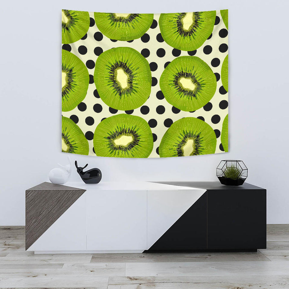 Kiwi Black Dot Background Wall Tapestry