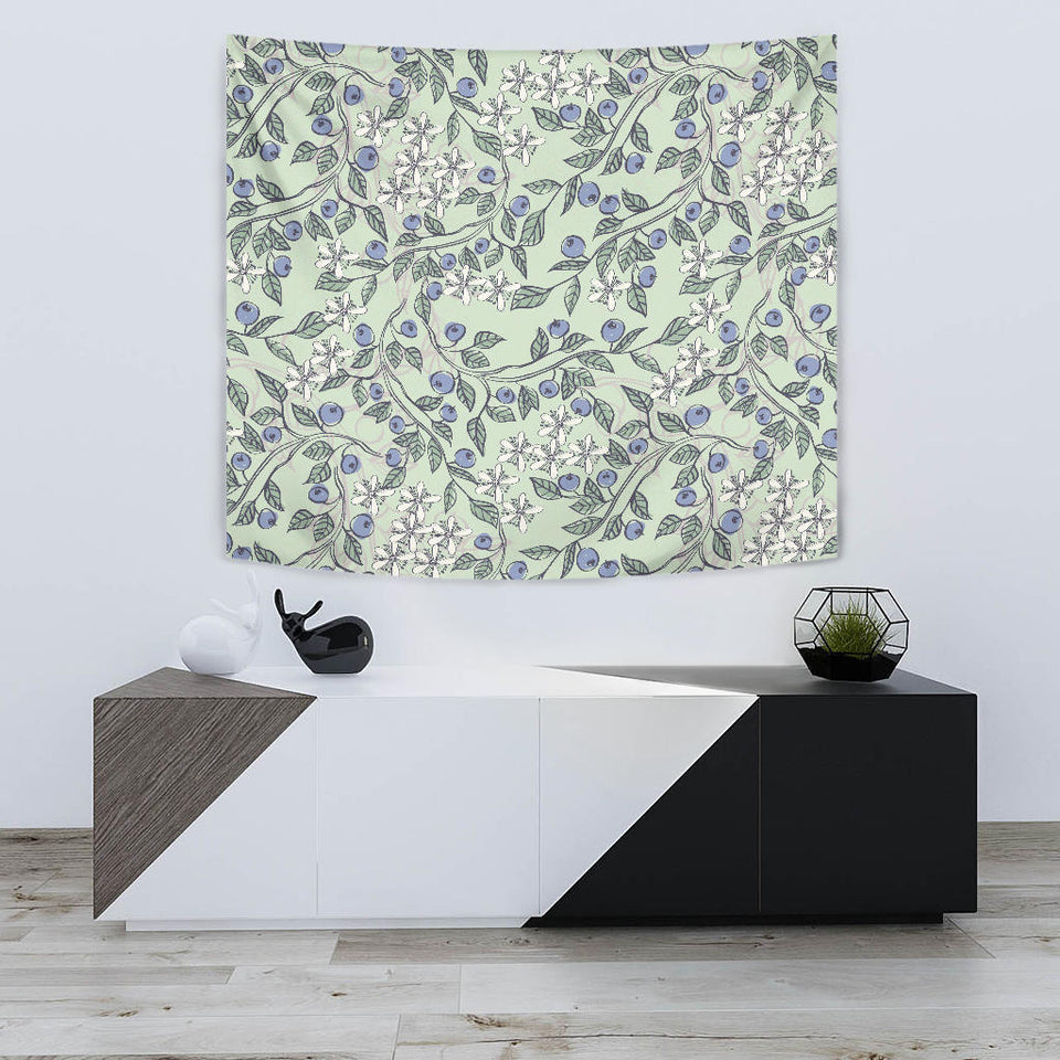Hand Drawn Blueberry Pattern Wall Tapestry