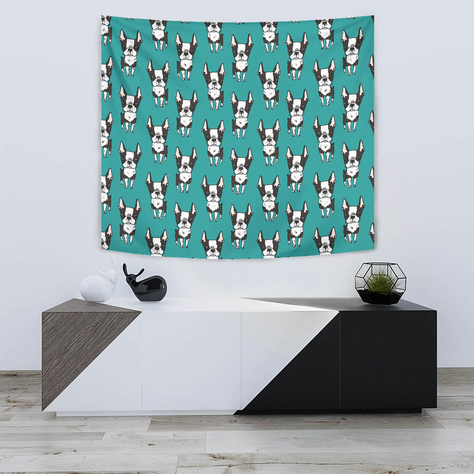 Hand Drawn Boston Terrier Dog Pattern Wall Tapestry