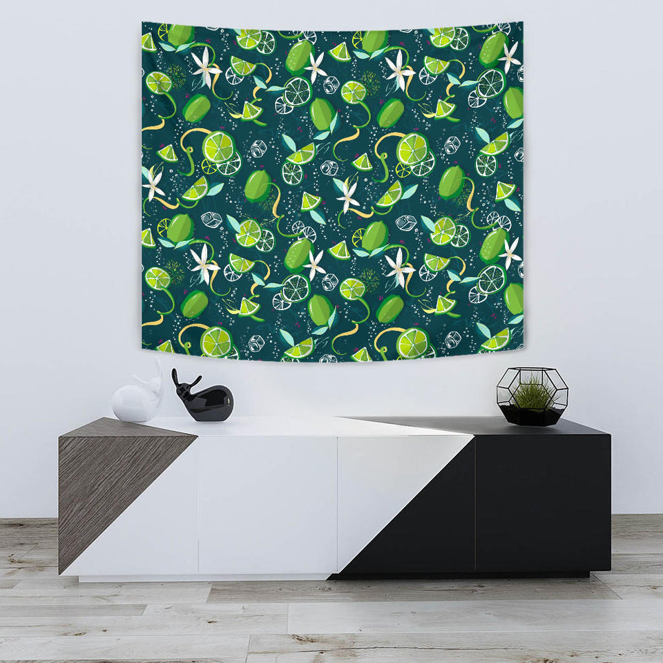 Lime Ice Flower Pattern Wall Tapestry