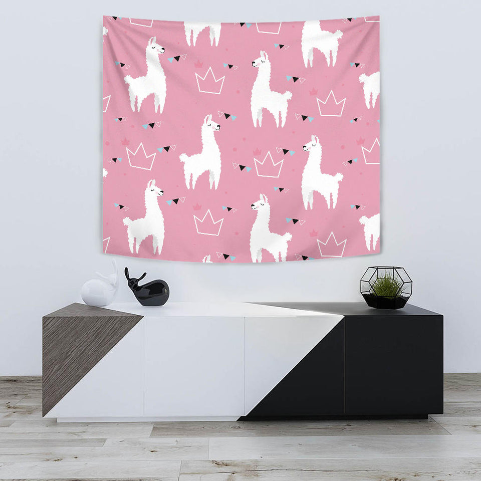 Llama Alpaca Pink Background Wall Tapestry