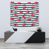 Hand Drawn Cherry Pattern Striped Background Wall Tapestry