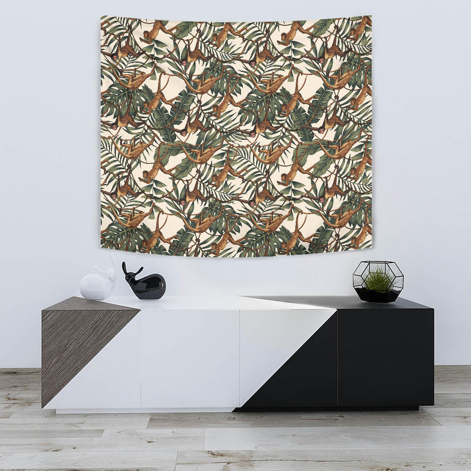Monkey Tropical Leaves Background Wall Tapestry