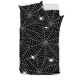 Spider Web Design Pattern Black Background White Cobweb Bedding Set