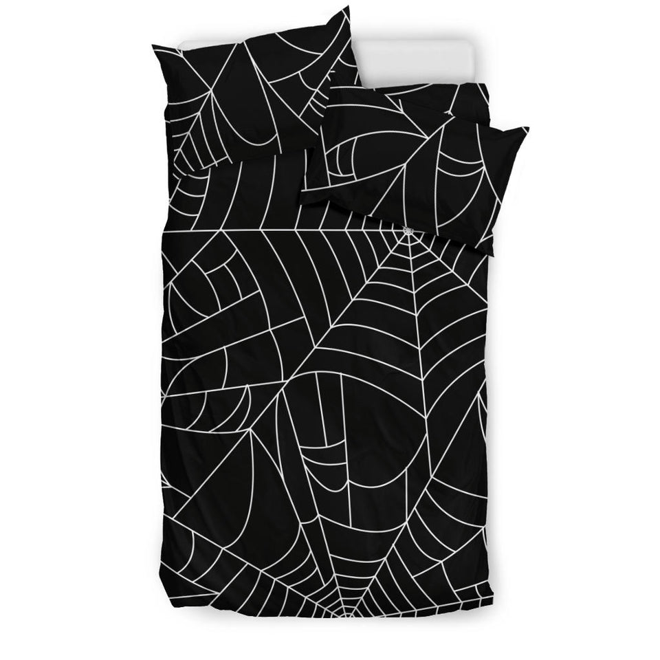 Spider Web Pattern Black Background White Cobweb Bedding Set