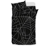Spider Web Pattern Black Background White Cobweb Bedding Set