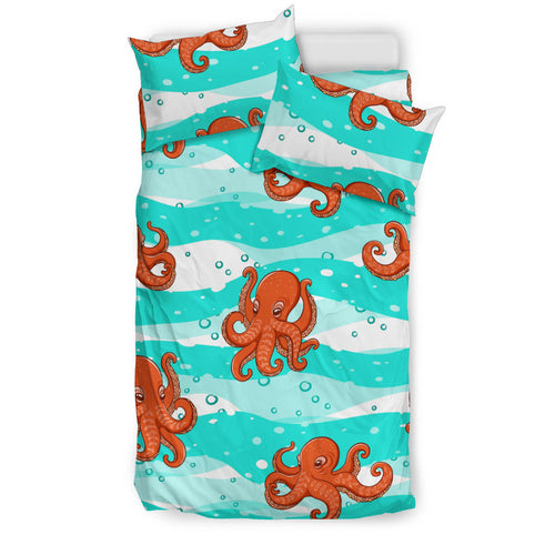 Octopuses Sea Wave Background Bedding Set