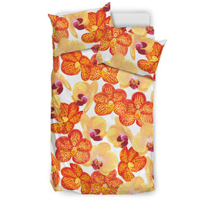 Orange Yellow Orchid Flower Pattern Background Bedding Set