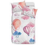 Watercolor Air Balloon Cloud Pattern Bedding Set
