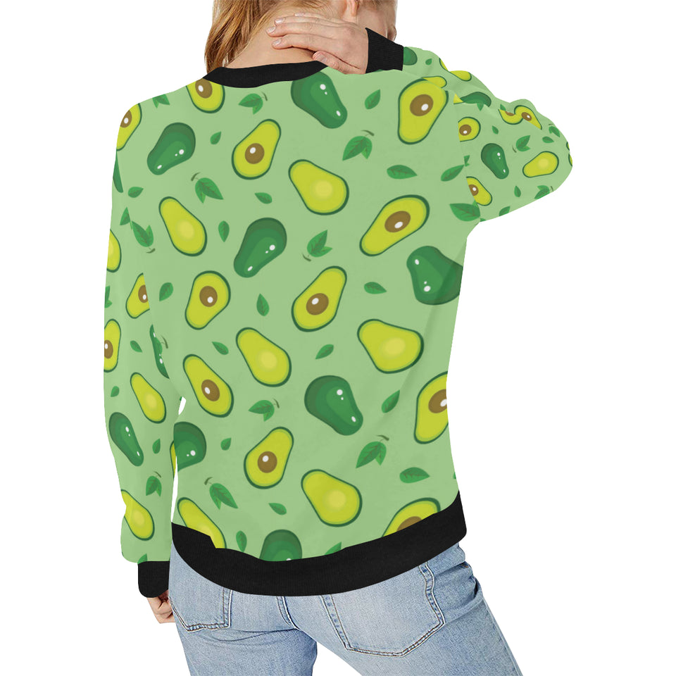 Avocado pattern green background Women's Crew Neck Sweatshirt