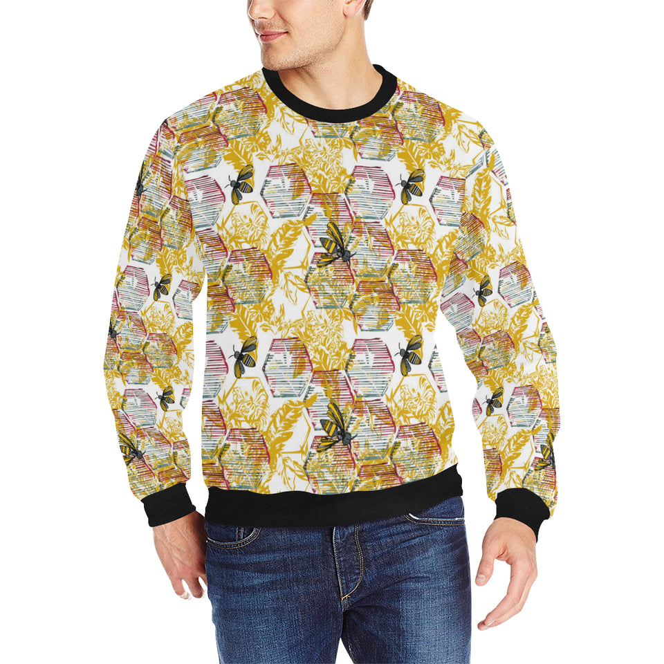 Cool Bee honeycomb leaves pattern Men's Crew Neck Sweatshirt