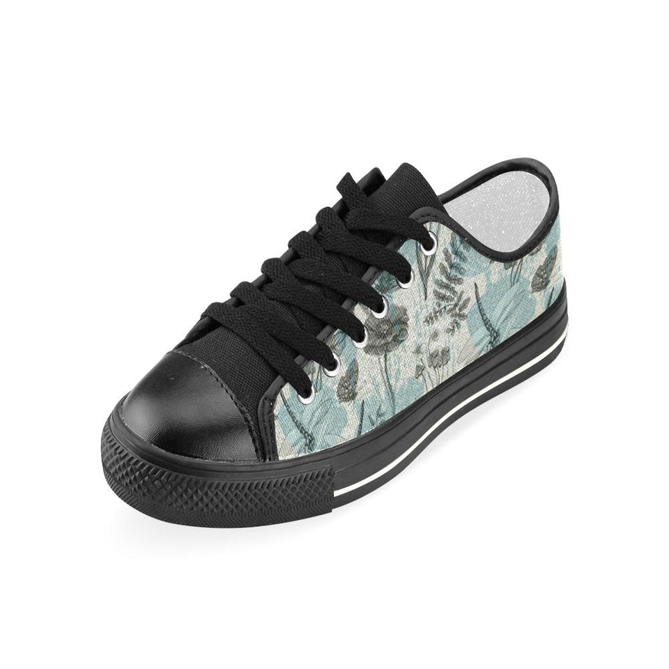 Dragonfly Butterfly Plants insect flower vintage s Kids' Boys' Girls' Low Top Canvas Shoes Black