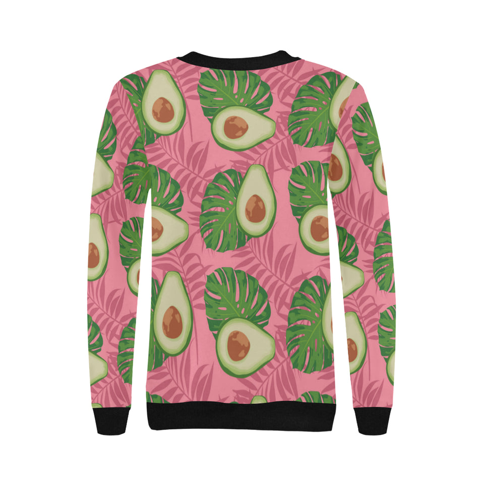 Avocado slices leaves pink back ground Women's Crew Neck Sweatshirt