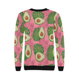 Avocado slices leaves pink back ground Women's Crew Neck Sweatshirt