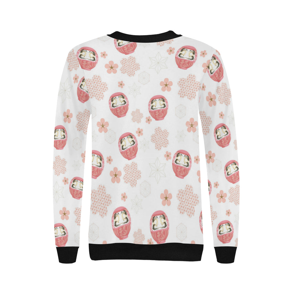 Daruma japanese wooden doll cherry blossom flower Women's Crew Neck Sweatshirt