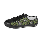 Cute sloths tropical palm leaves black background Kids' Boys' Girls' Low Top Canvas Shoes Black