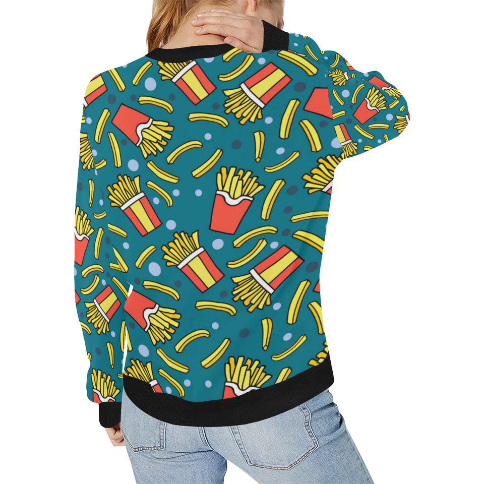 French fries red paper box pattern Women's Crew Neck Sweatshirt