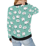 Cute sheep green background Women's Crew Neck Sweatshirt