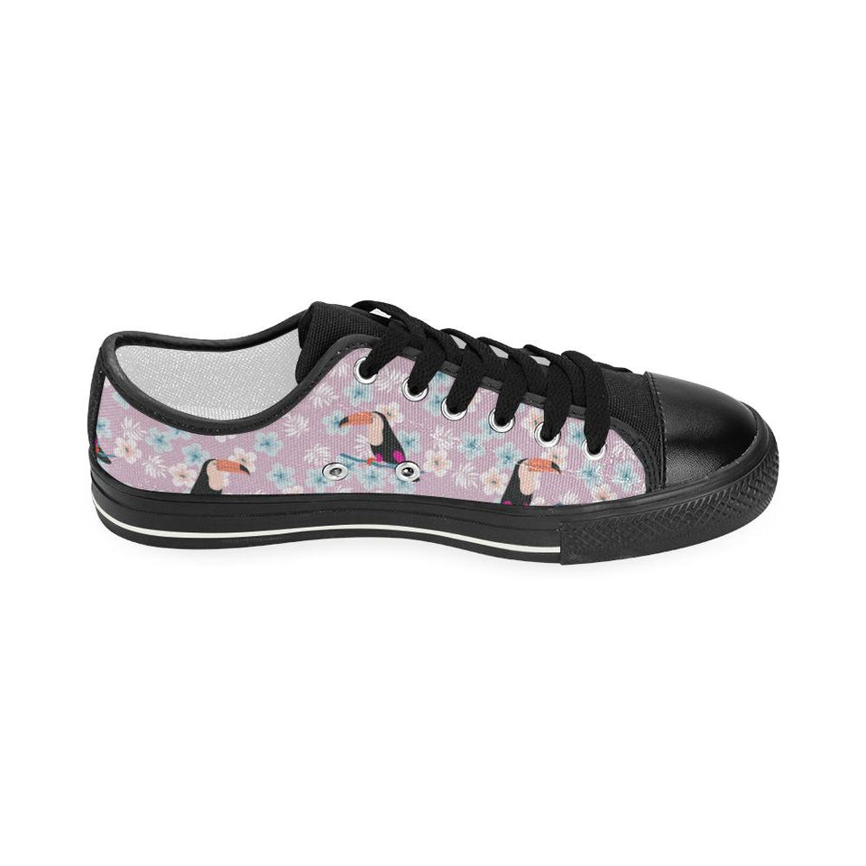 Beautiful toucan flower leaves Kids' Boys' Girls' Low Top Canvas Shoes Black