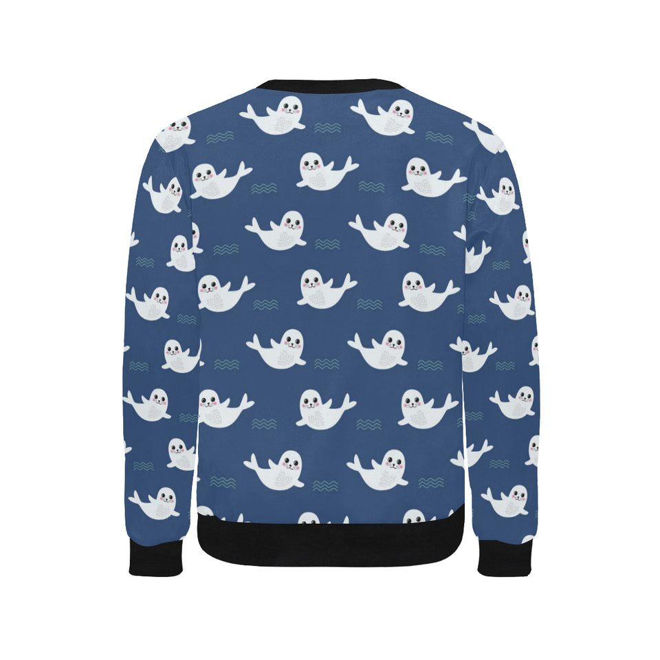 Cute white baby sea lion seal pattern Men's Crew Neck Sweatshirt