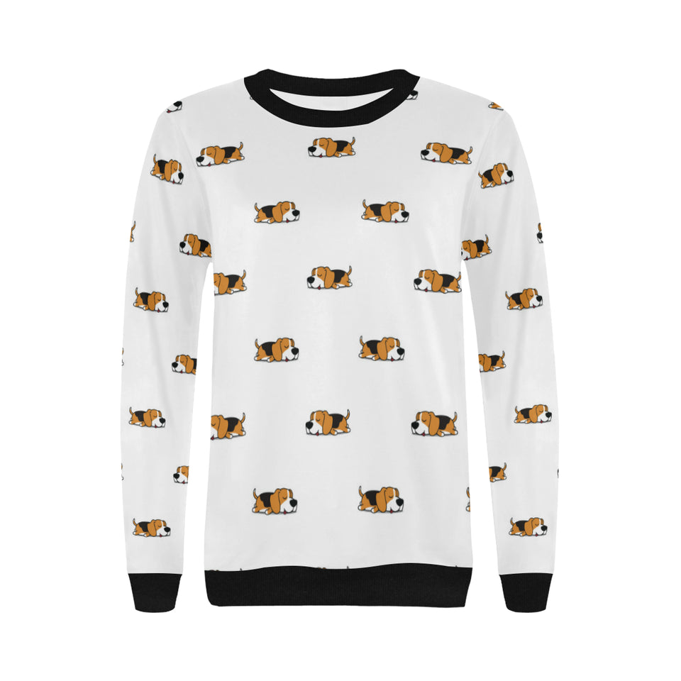 Cute beagle dog sleeping pattern Women's Crew Neck Sweatshirt
