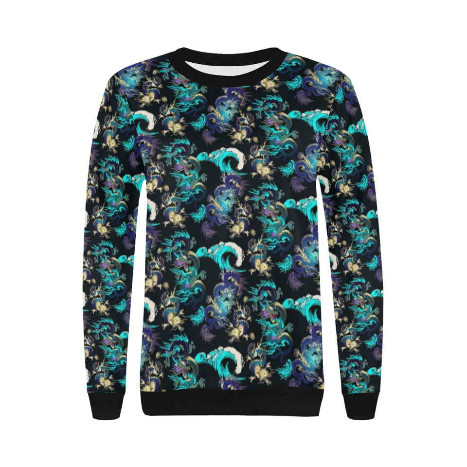 Dragon sea wave pattern Women's Crew Neck Sweatshirt