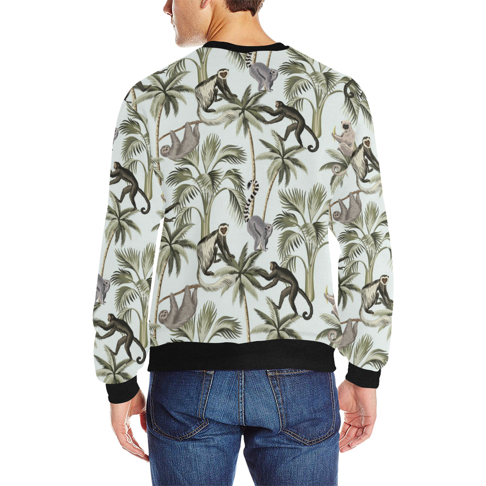 Monkey sloth lemur palm trees pattern Men's Crew Neck Sweatshirt