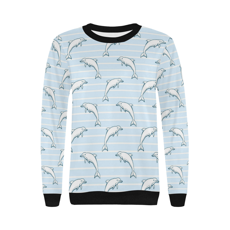 Dolphin blue striped background Women's Crew Neck Sweatshirt