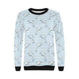Dolphin blue striped background Women's Crew Neck Sweatshirt