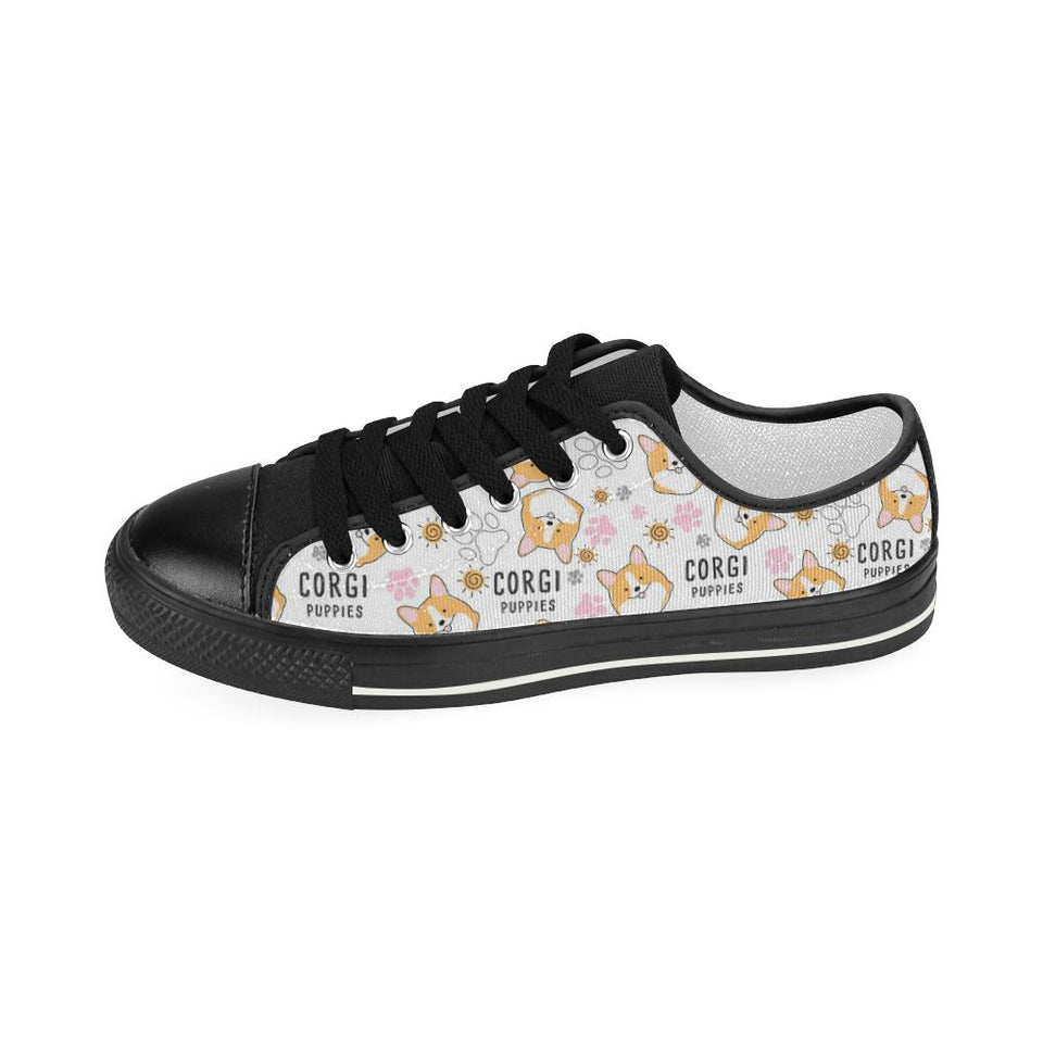 Corgi Dog Pattern Kids' Boys' Girls' Low Top Canvas Shoes Black