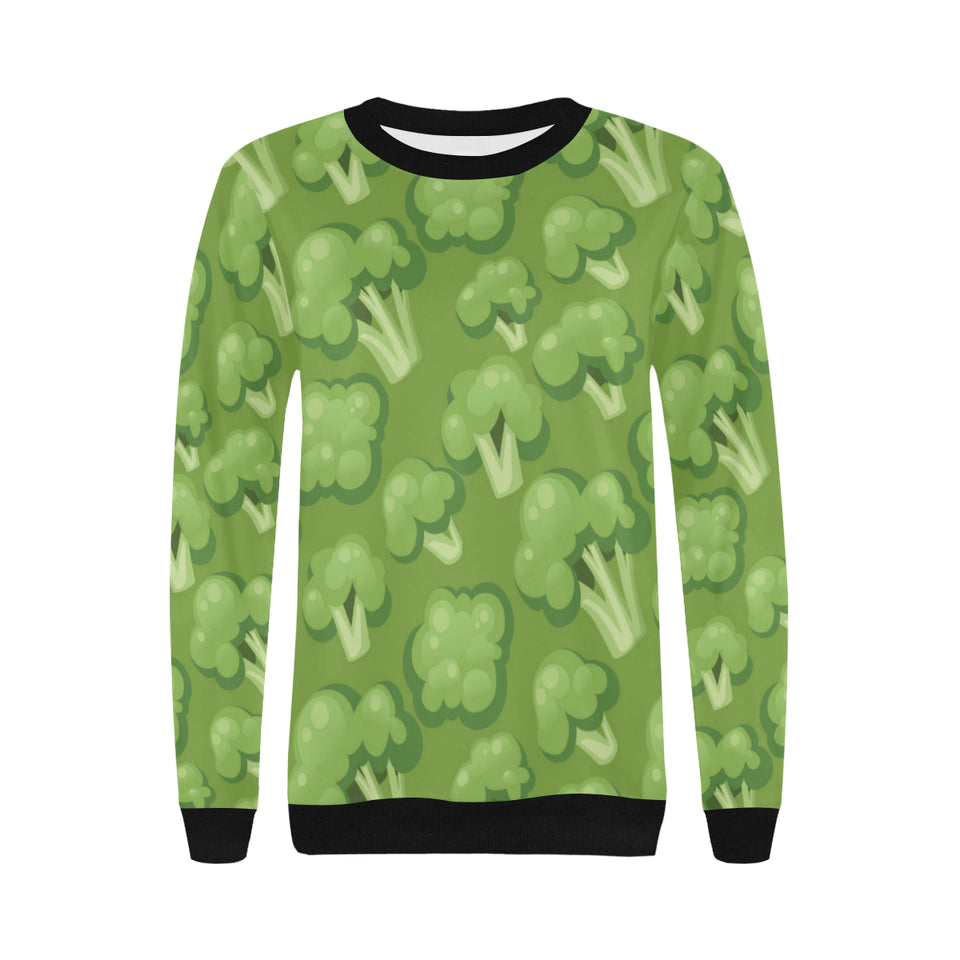 Broccoli pattern green background Women's Crew Neck Sweatshirt