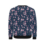Pink sakura cherry blossom blue background Men's Crew Neck Sweatshirt