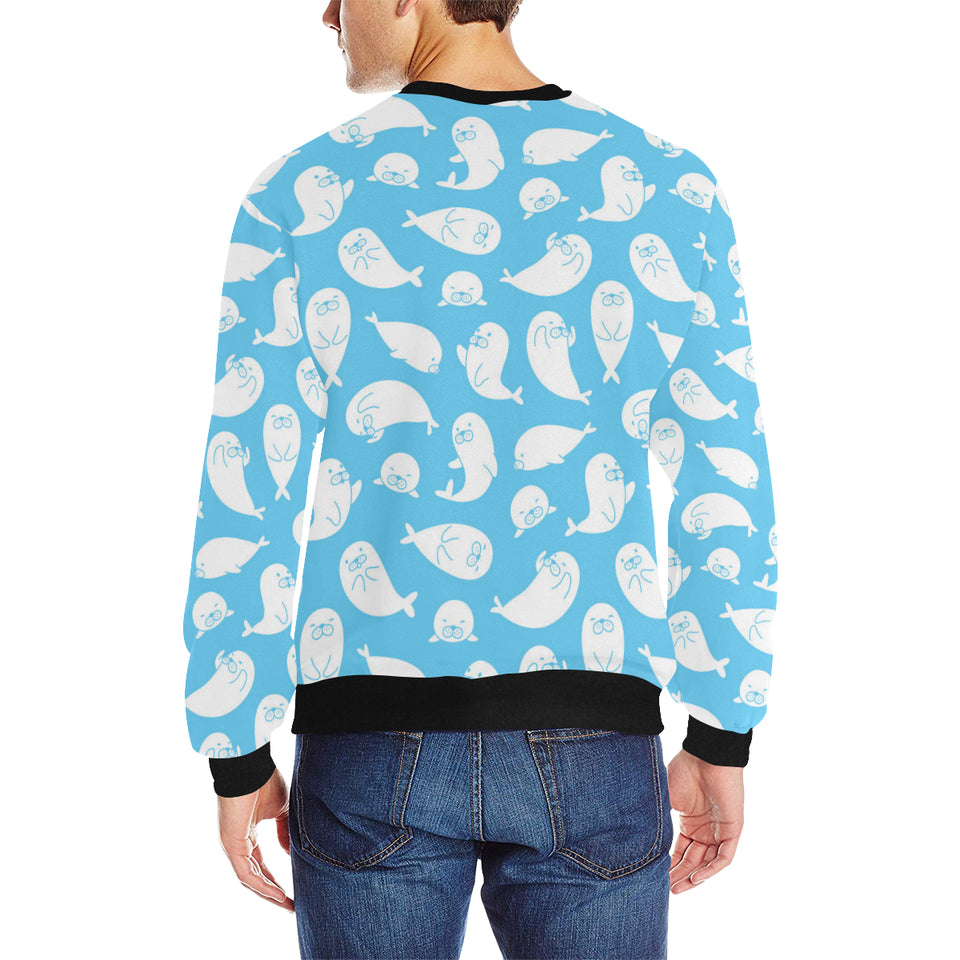 Cute white sea lion seals pattern Men's Crew Neck Sweatshirt