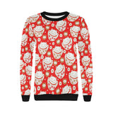 Cute Maneki neko cat red background Women's Crew Neck Sweatshirt