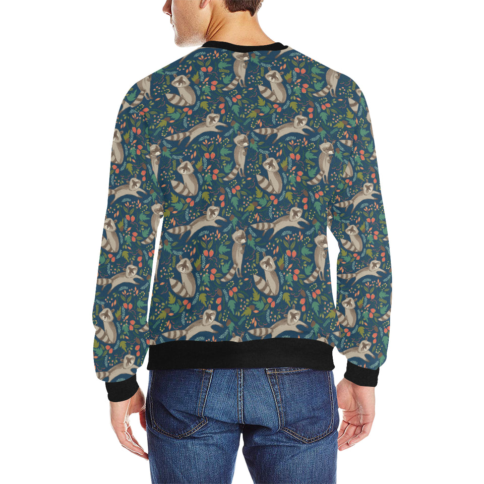 Raccoon tropical leaves pattern Men's Crew Neck Sweatshirt