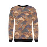 Bonsai bamboo stork japanese pattern brown theme Women's Crew Neck Sweatshirt