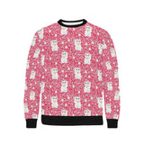 Maneki neko cat sakura pink background Men's Crew Neck Sweatshirt