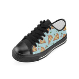 Hand drawn pizza blue background Kids' Boys' Girls' Low Top Canvas Shoes Black
