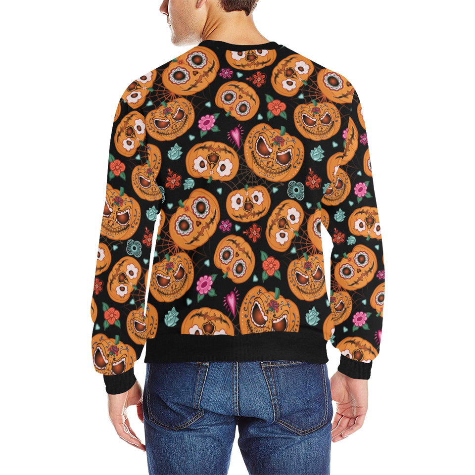 Pumpkin flowers spiderweb Halloween theme Men's Crew Neck Sweatshirt