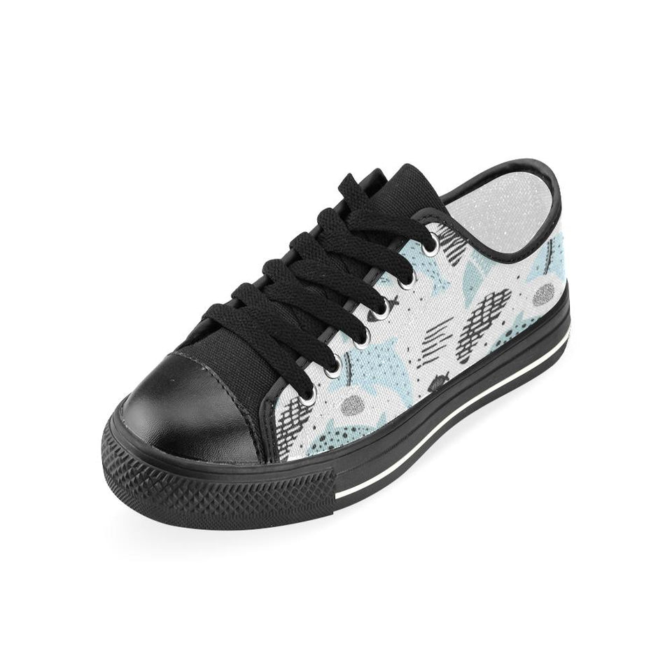 Cute dolphins Childish Style pattern Kids' Boys' Girls' Low Top Canvas Shoes Black