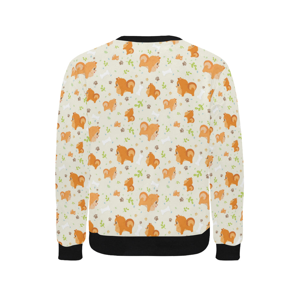 Cute brown pomeranian paw leave bone pattern Men's Crew Neck Sweatshirt